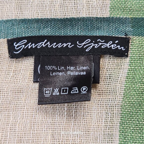 NWOT Linen Gudrun Sjödén Scarf Green Grey Sweden Scandinavian - Picture 2 of 15